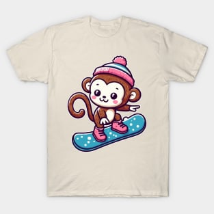Cute monkey Snowboarding T-Shirt